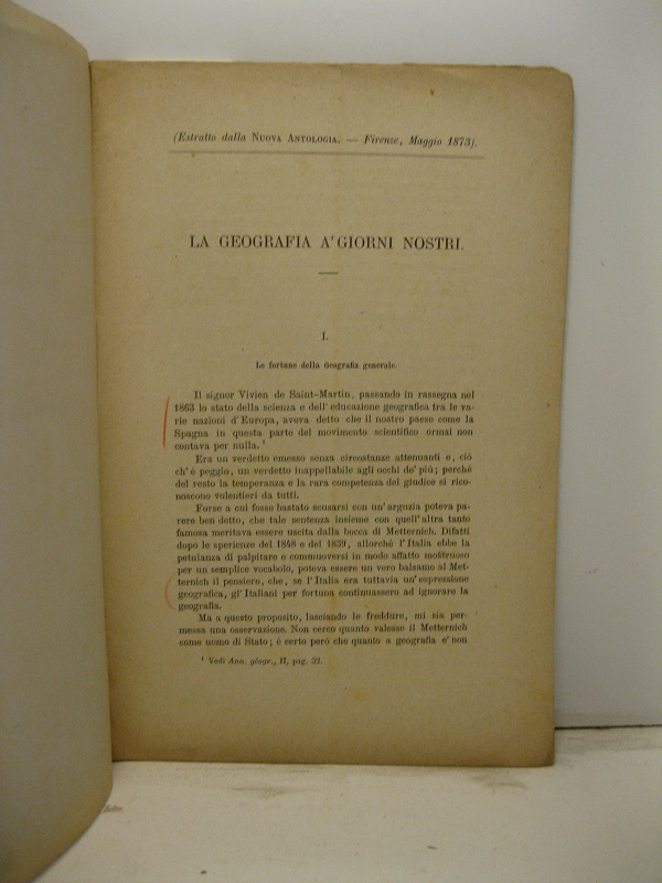 La geografia a' giorni nostri. Estratto dalla Nuova Antologia - Firenze, maggio 1873